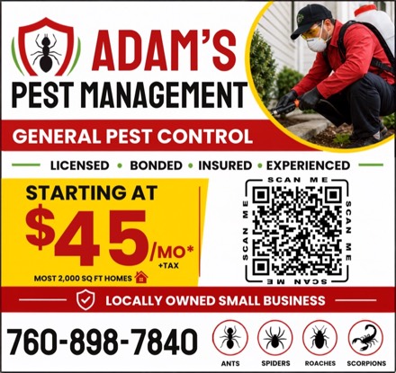 Adam&rsquo;s Pest Management ad from a Spotlight card